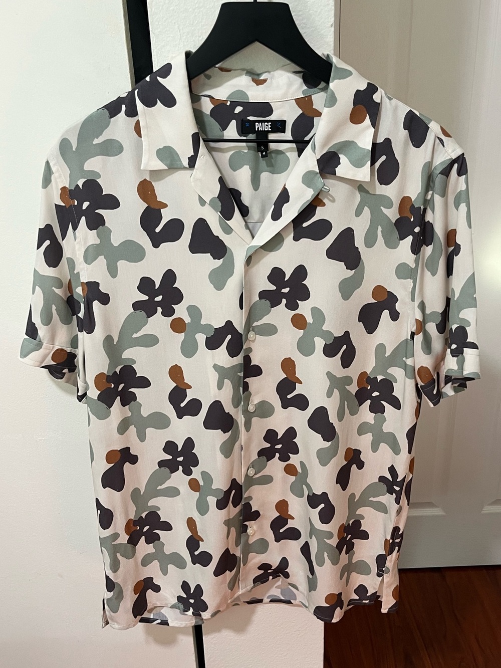PAIGE Short Sleeve Camp Collar Shirt in Silk like Material
